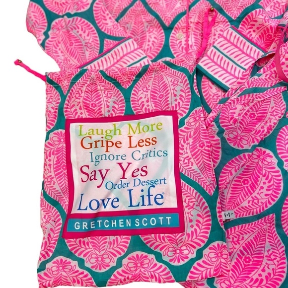 Gretchen Scott Pajamas Teal Pink Indian Summer PJ Set Large New $129 - Picture 3 of 8